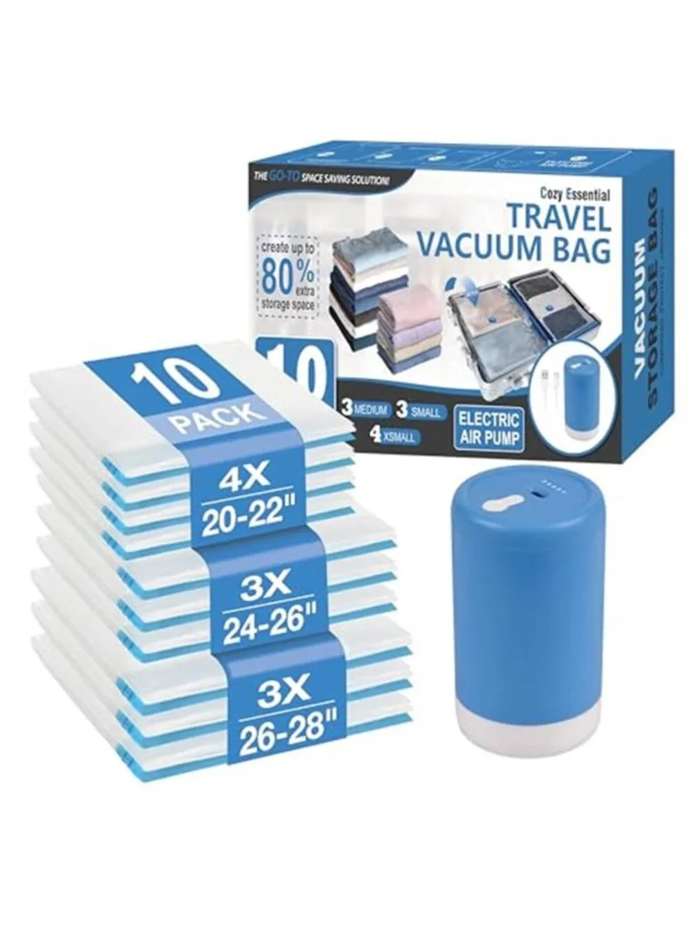 Vacuum Storage Bags Space Saver Travel Luggage Organizer Set with Pump 10 Piece